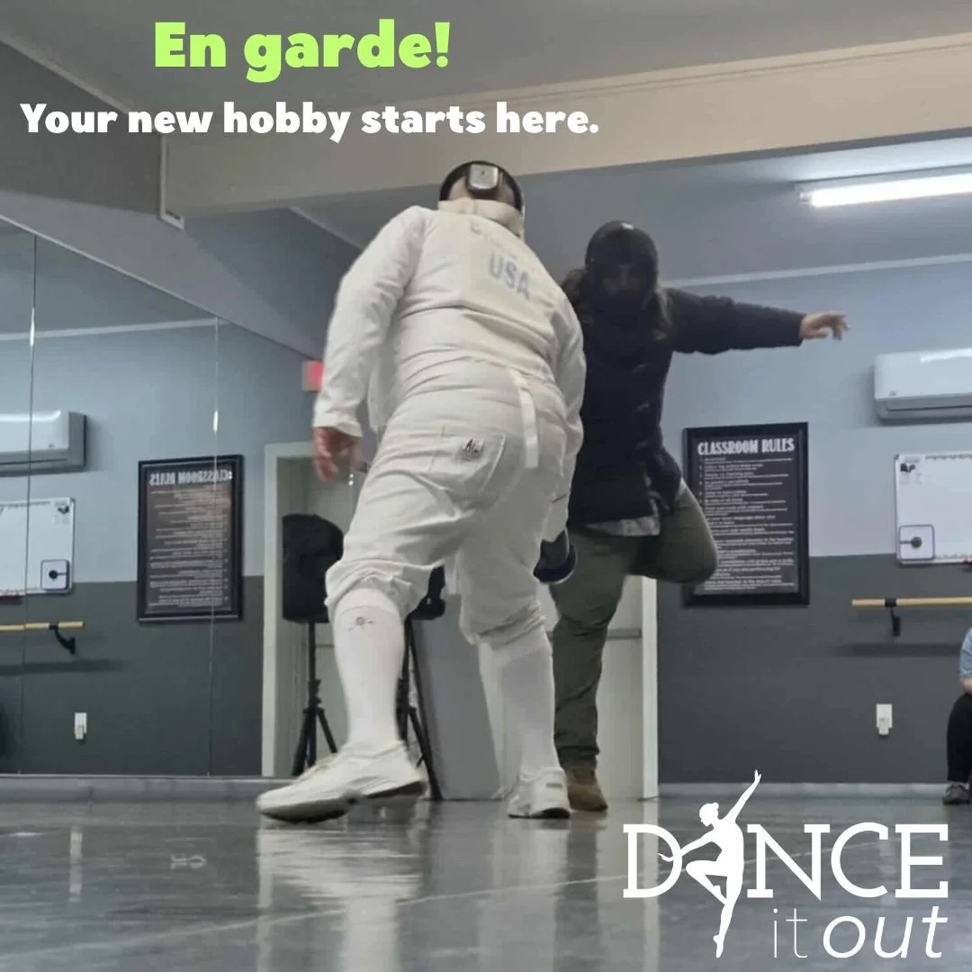 ⚔️ Did you know we have a Fencing Club right here at Dance It Out? For just $25/month, you can step onto the strip, learn strategy, and sharpen your skills! No experience needed&mdash;just bring your energy and curiosity. Email: danceitoutstudios@gma