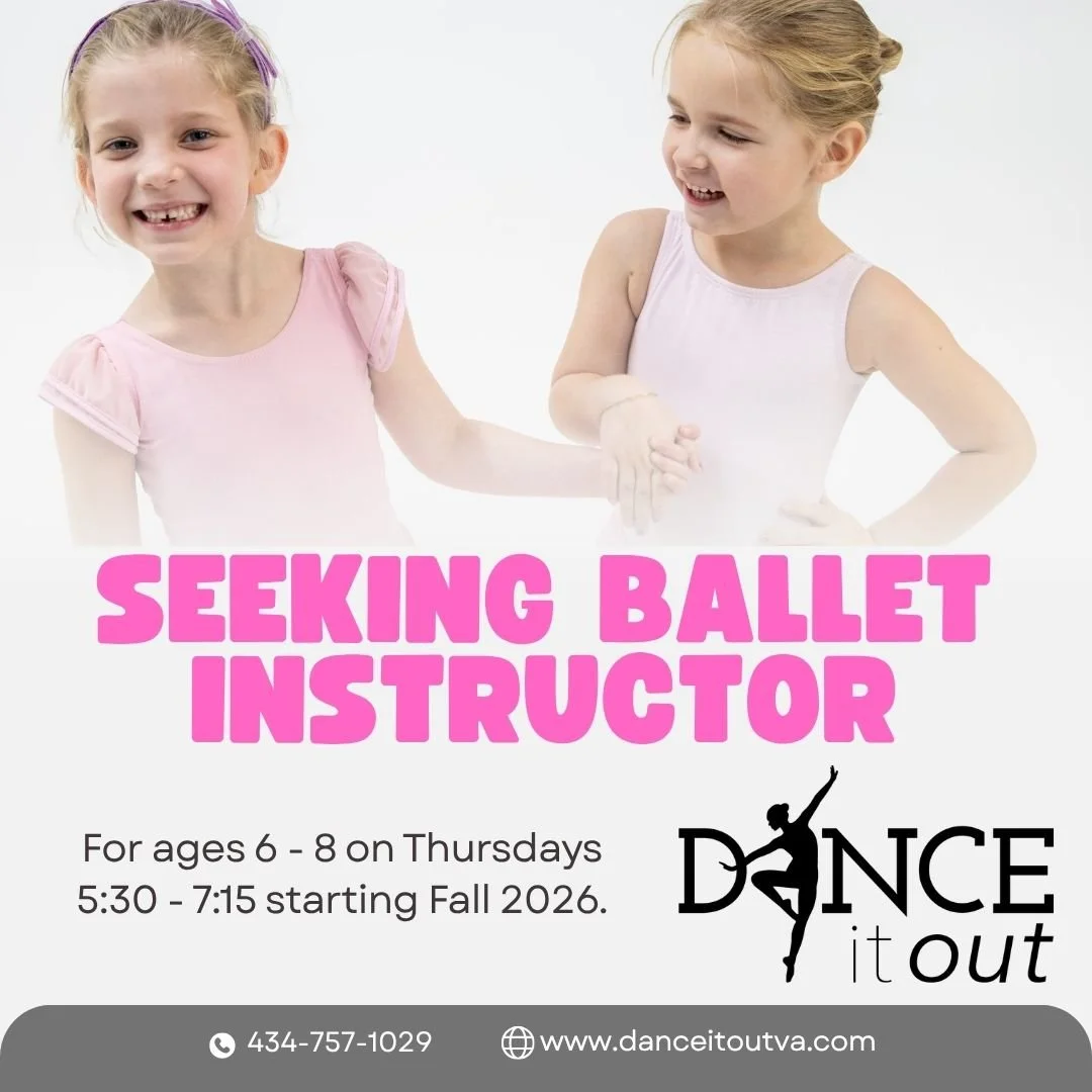 ✨ We&rsquo;re Hiring! ✨

Dance It Out Studios is seeking a Ballet Instructor for our 6&ndash;8 year old program starting Fall 2026!

🩰 Class Time: Thursdays, 5:30&ndash;7:15 PM
👯&zwj;♀️ Ages: 6&ndash;8 years
📍 Join a supportive, positive stu