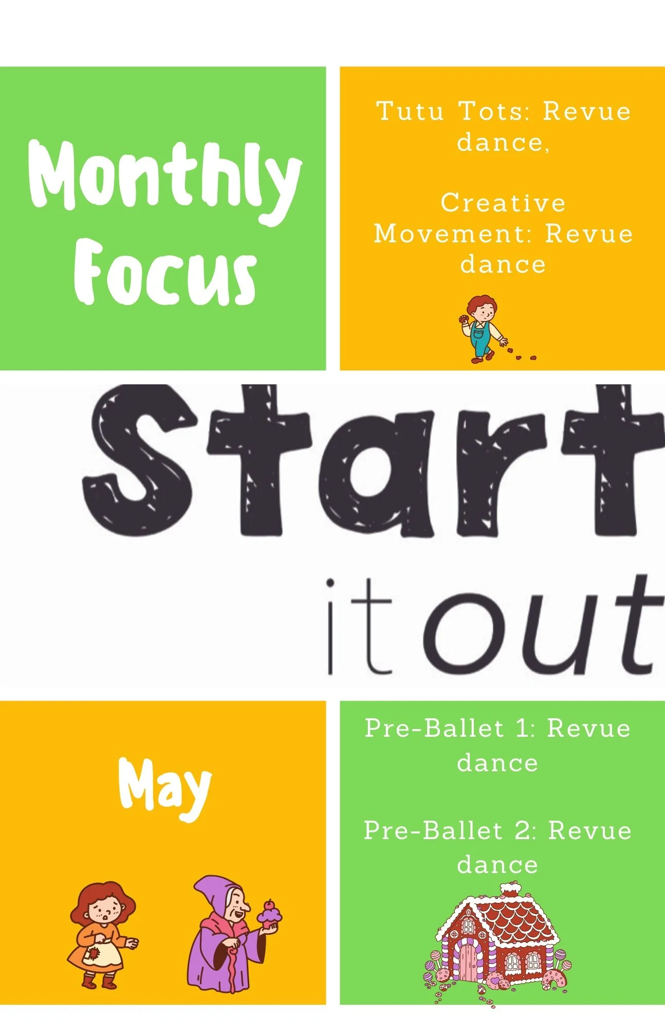 🌟 Monthly Focus: May 🌟

It&rsquo;s officially Revue Month at Dance It Out! 🎭✨

Our dancers are putting all their hard work into bringing their routines to life on stage:
&bull; Tutu Tots &ndash; Revue Dance
&bull; Creative Movement &ndash; R
