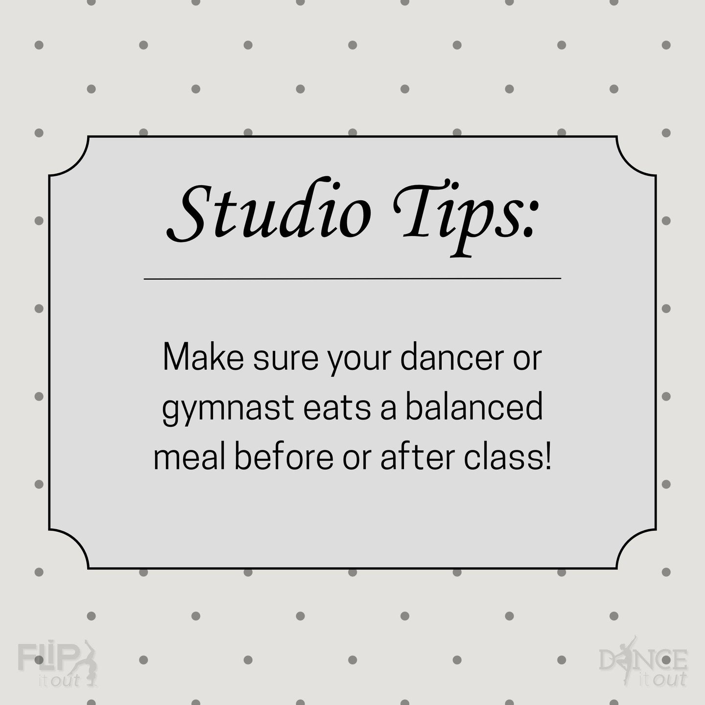 ✅Studio Tips:

Eat a balanced meal before or after class! Nutrition is very important for health and wellbeing. It helps dancers feel ready for their next class! 📈