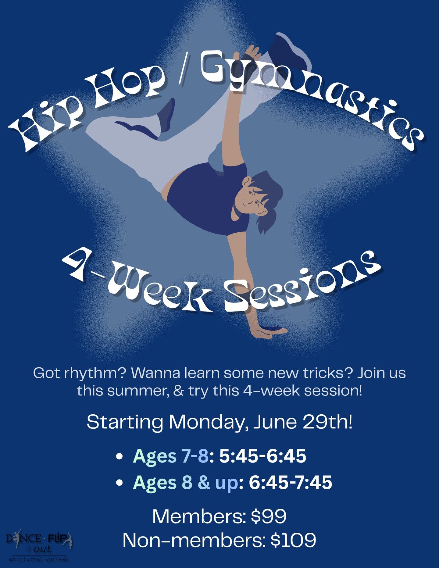 Hip Hop / Gymnastics 4-Week Session (Flip It Out)

🤸&zwj;♂️🔥 Got rhythm and love tricks? This class combines hip hop style with gymnastics skills for a fun, high-energy experience!

Perfect for athletes wanting to improve coordination, strength