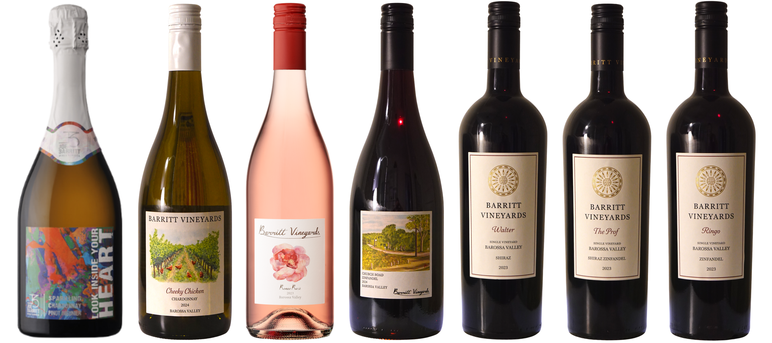 Barritt Vineyards current wine range including sparkling cuvée, Chardonnay, Rosé, Zinfandel and Shiraz from the Barossa Valley
