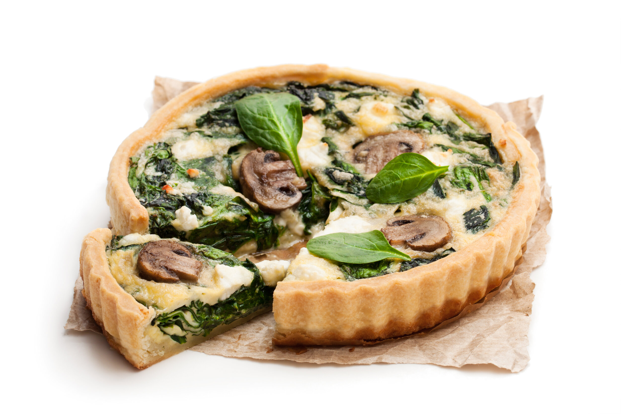 egg quiche on a brown napkin