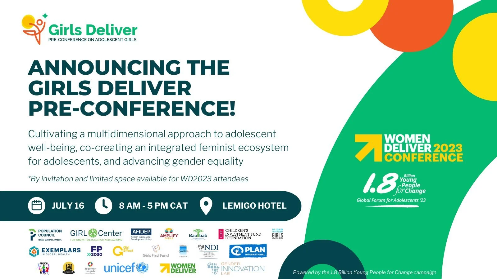 JOINT PRESS RELEASE BY THE CO-HOSTS OF GIRLS DELIVER PRE-CONFERENCE ON ADOLESCENT GIRLS