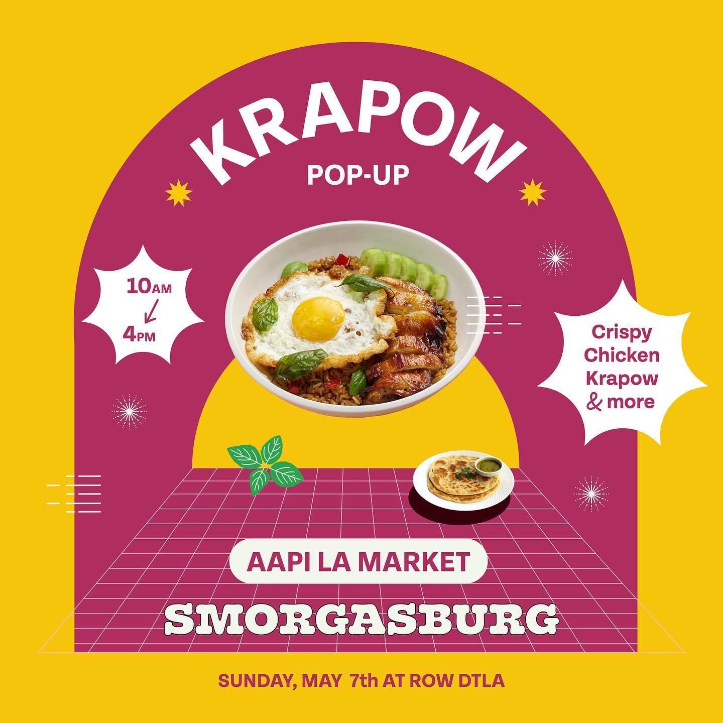 Who&rsquo;s ready?💥 Come find us at @smorgasburgla Sunday, May 7th 10-4pm to celebrate AAPI month together with @aapi_la!💛
.
.
.
 #smorgasburgla #krapowkravings