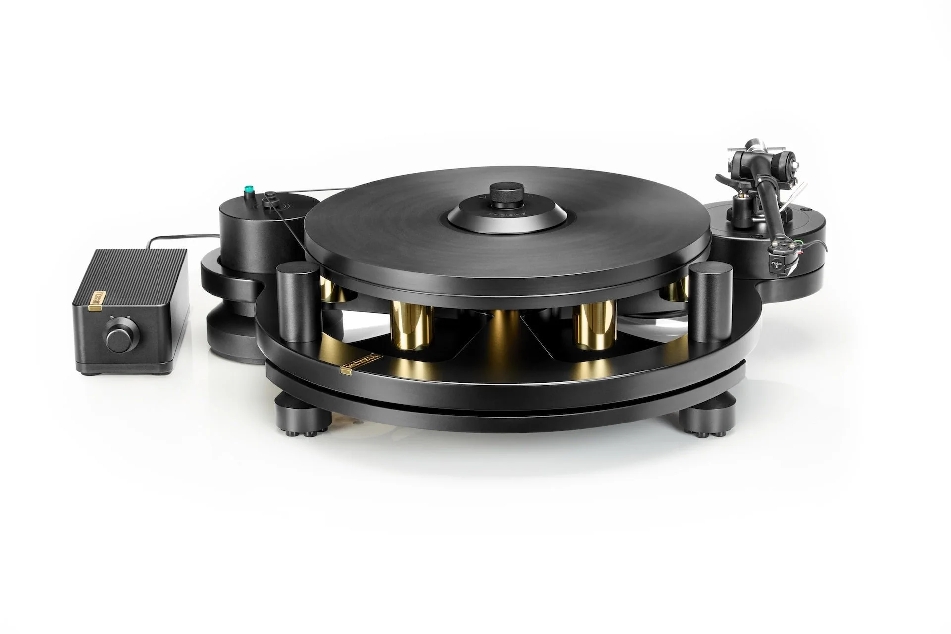 Michell Gyro Turntable side view with platter
