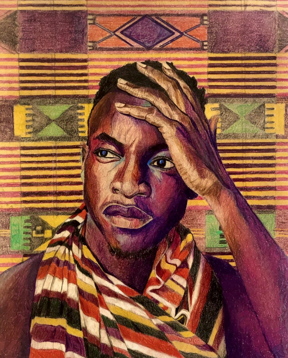 EMMANUEL with an Akwete Cloth produced by his Igbo tribe in Nigeria