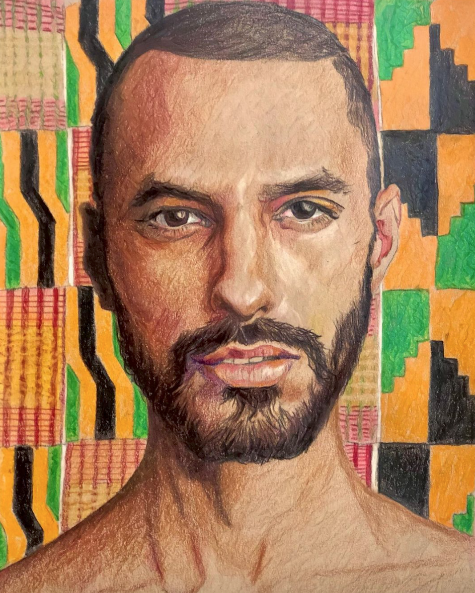 BRANDON with Ghanaian Kente Cloth in the colors of Jamaica