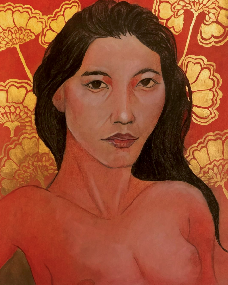 QUYNH with Vietnamese silk embroidered with gold