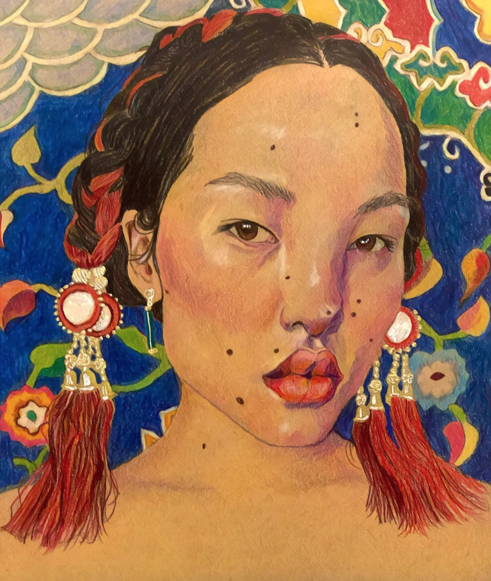 TSUNAINA with Tibetan tapestry