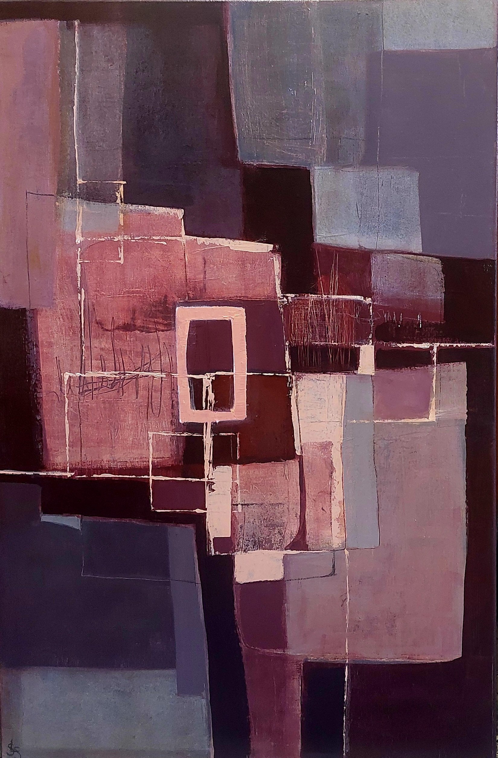 SOLD - 'The heart of the matter', 2025, 75cm x 50cm, acrylic and mixed media on stretched canvas 