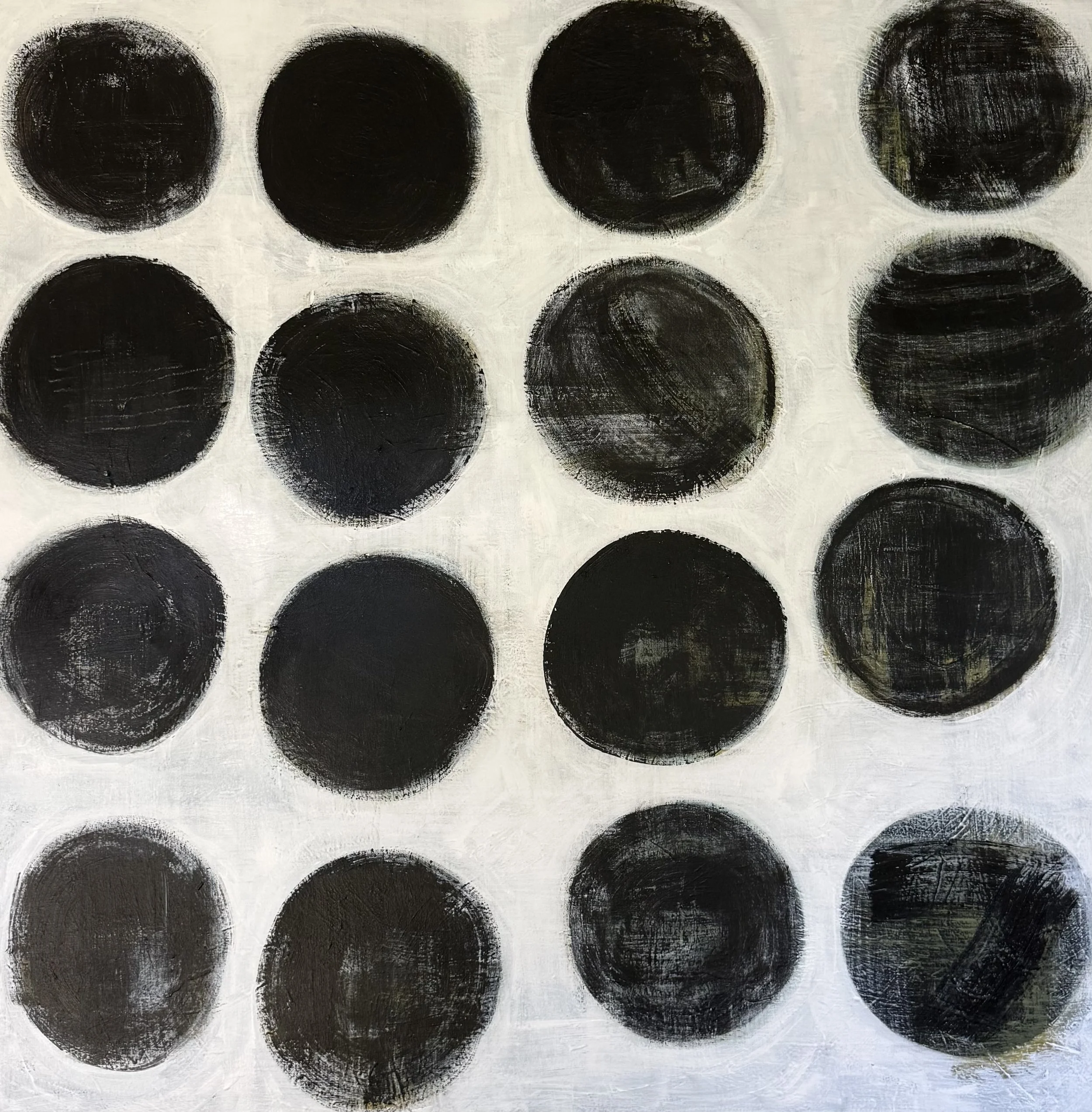 Never exactly the same.  2026. 48x48. Mixed media on canvas.