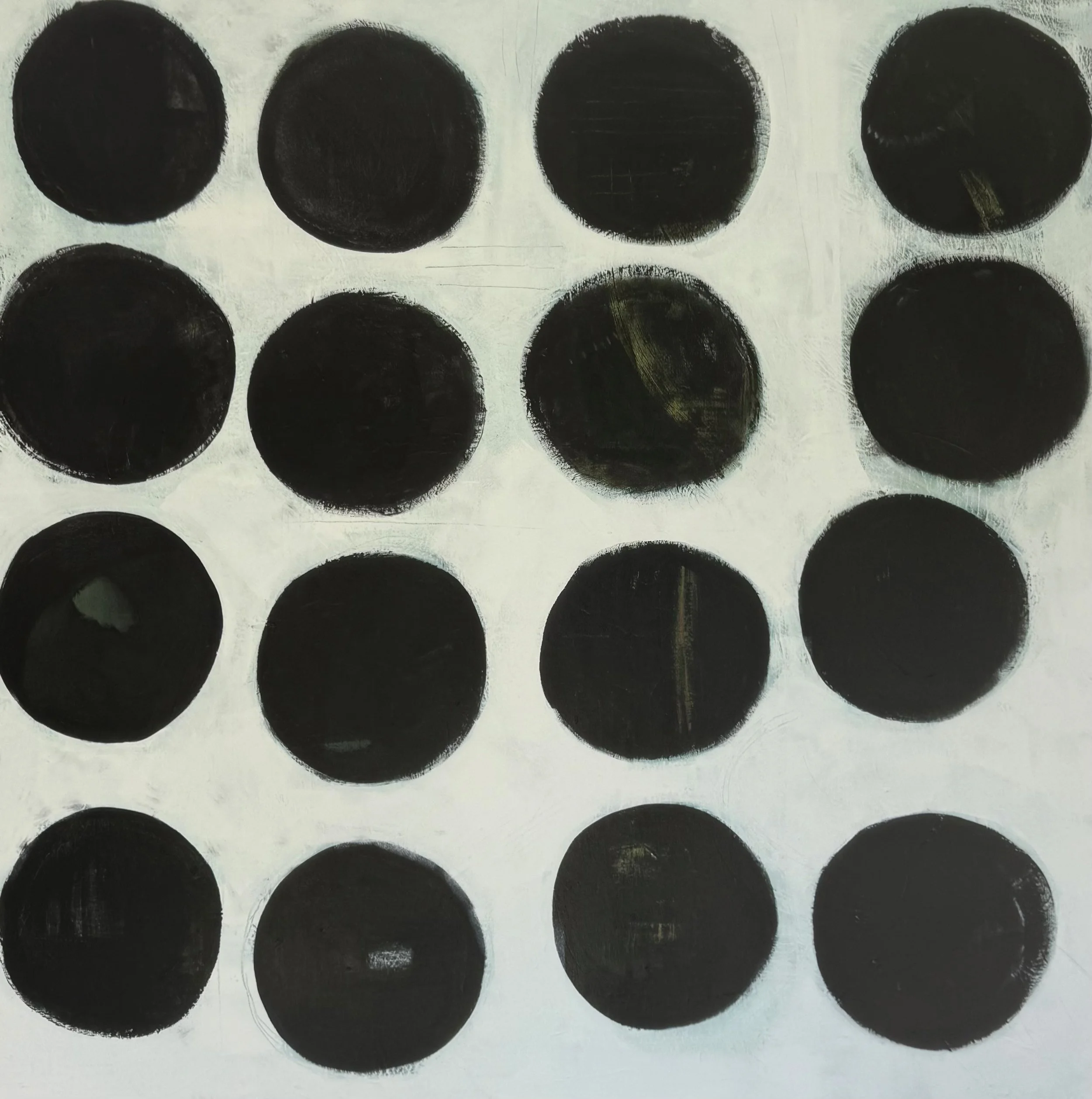 No time, no moment, no spot the same. 2026. 48x48. Acrylic and oil on canvas.