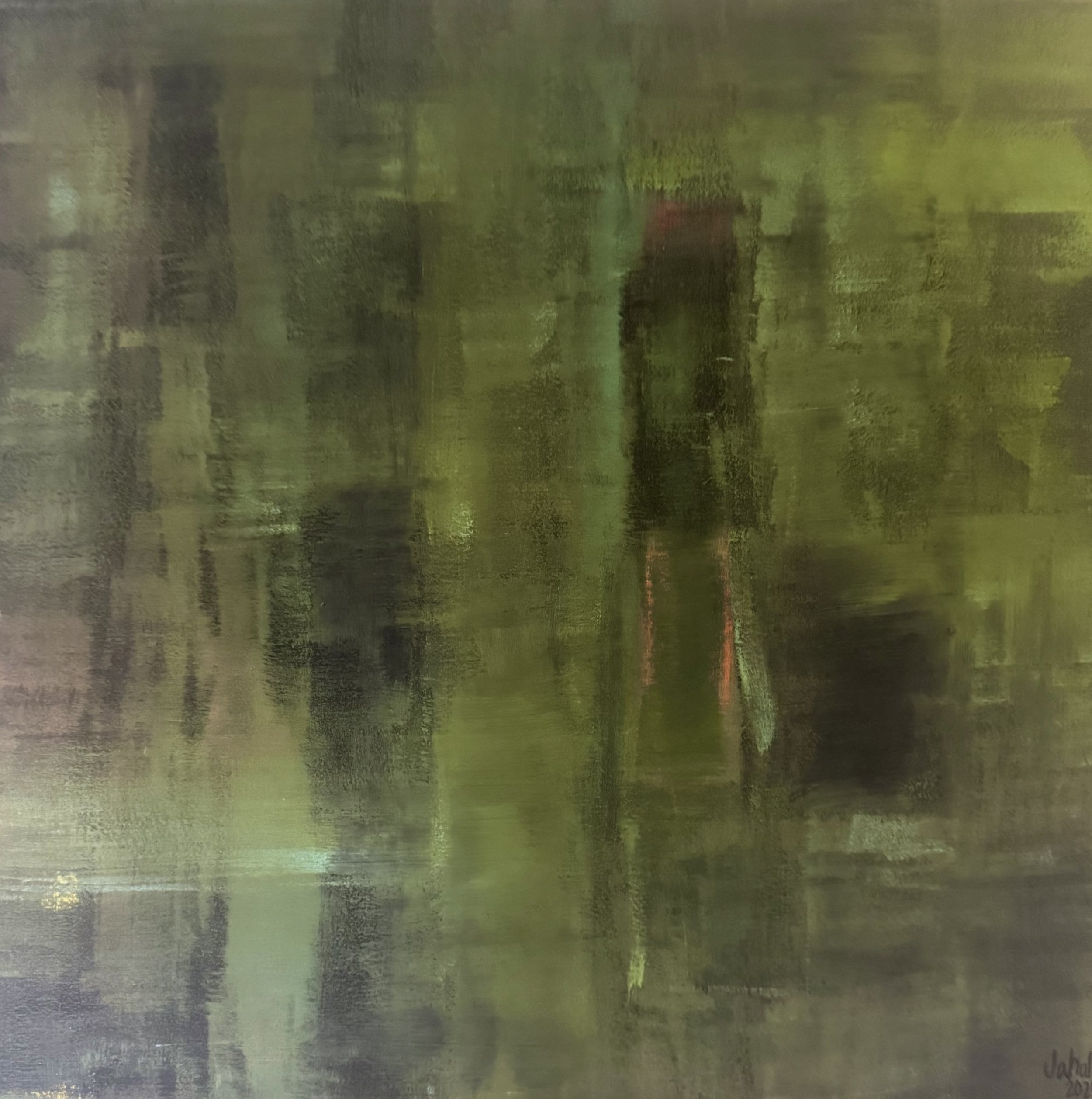 Ponder. 2026. 36x36. Acrylic and oil on canvas.