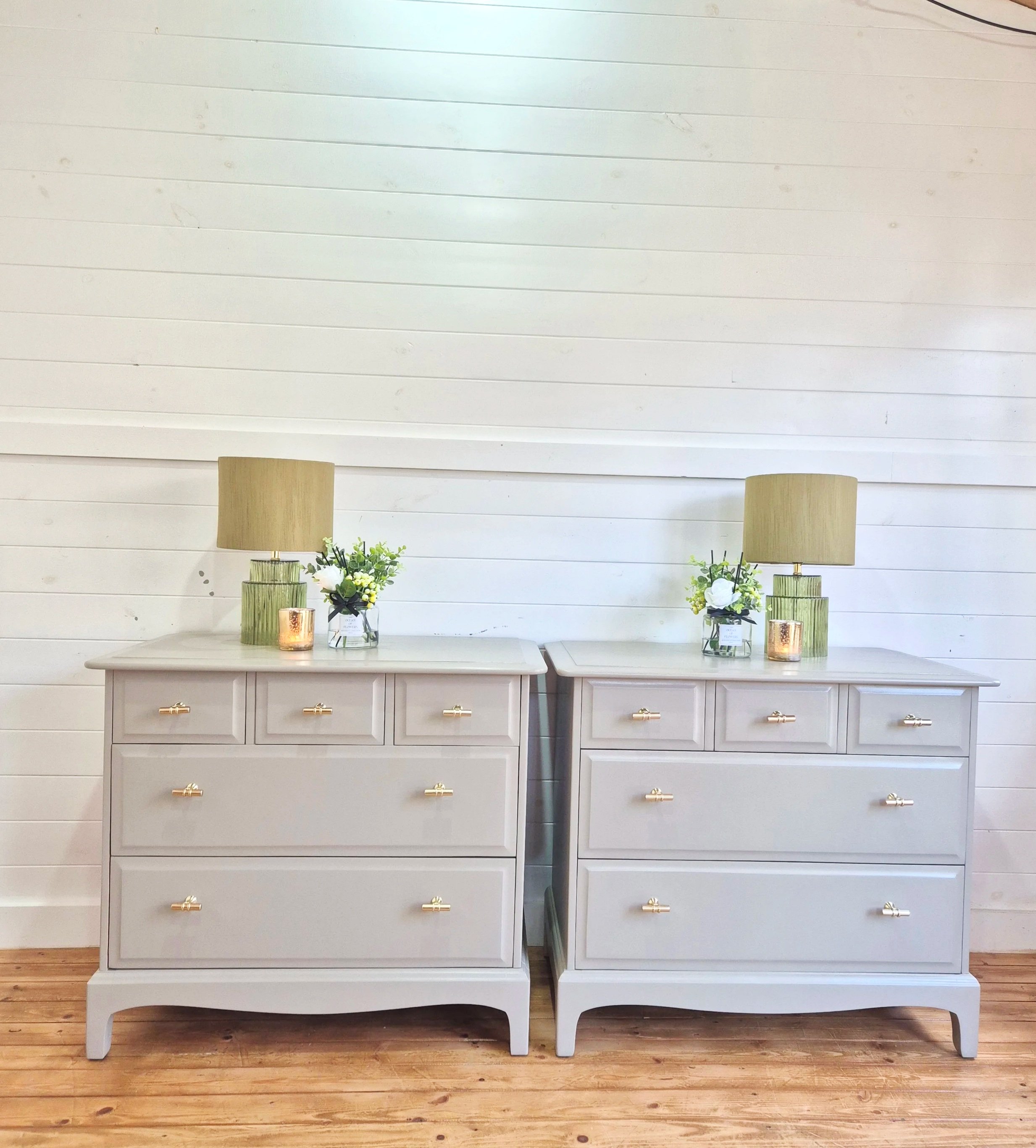Pair of Stag Minstrel 3/2 Chest of Drawers / Xl Bedside Chest