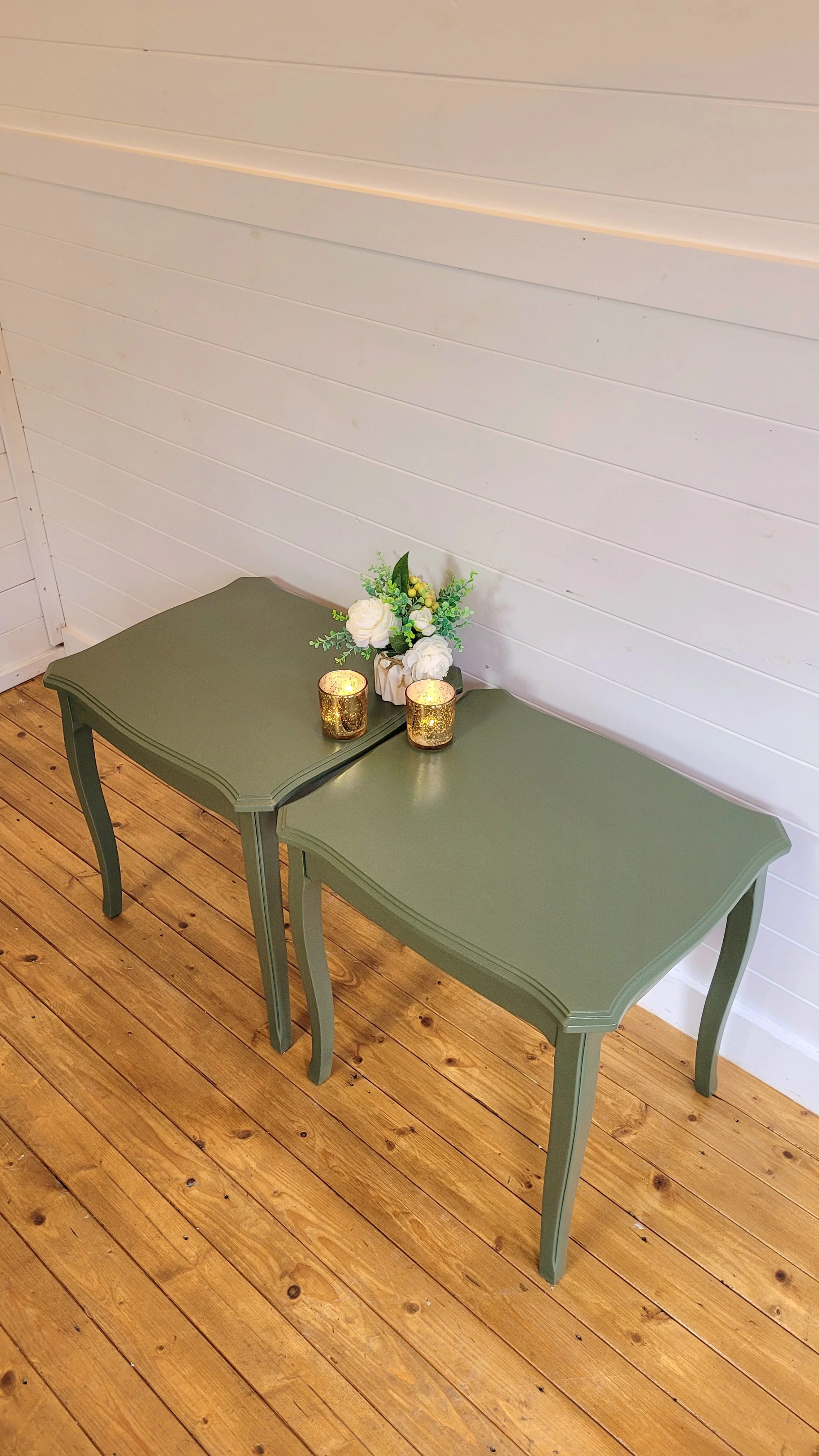 Pair of Regency style Occasional Tables in mid Olive green