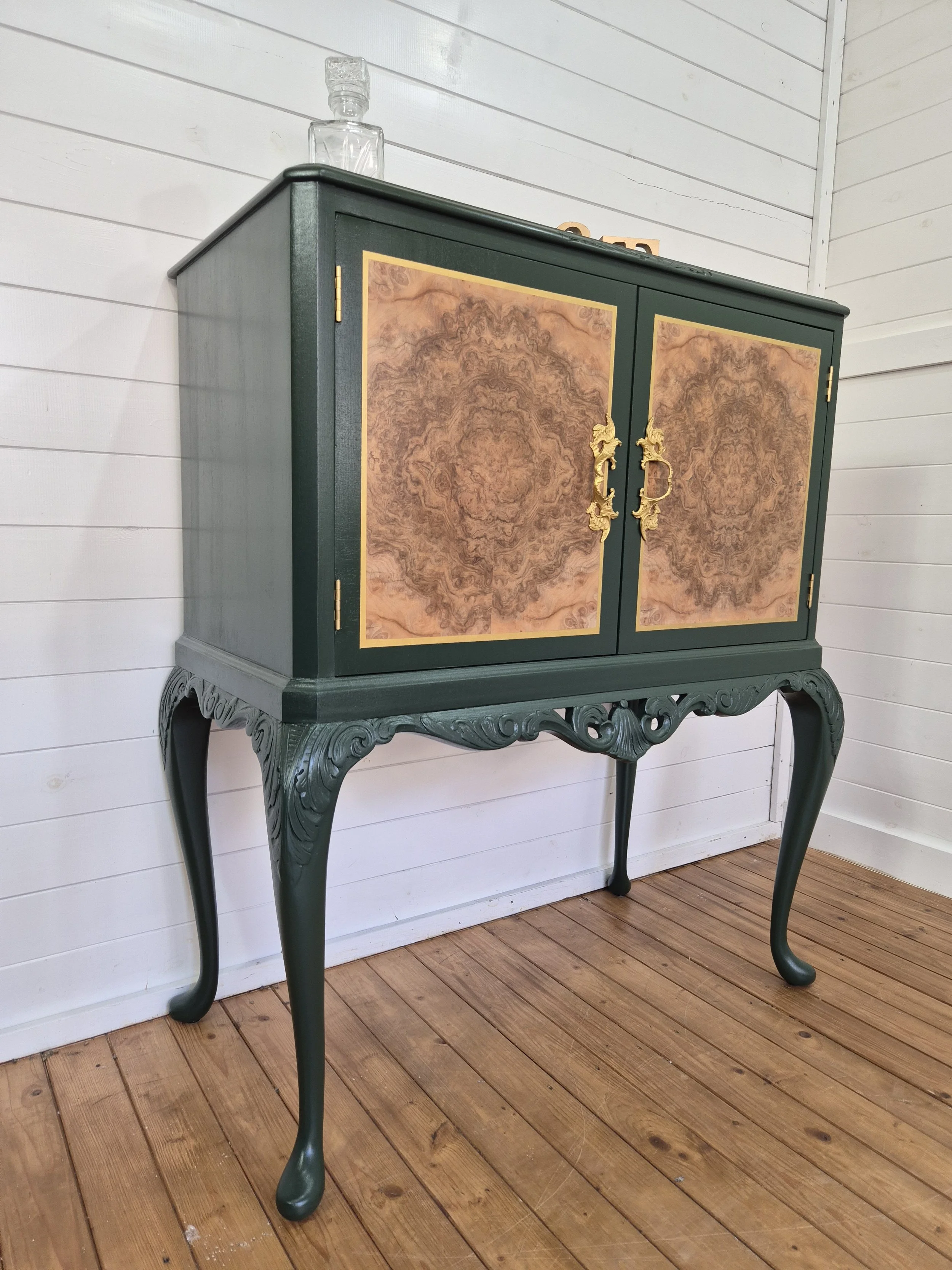Vintage Burr Walnut Queen Anne drinks cabinet