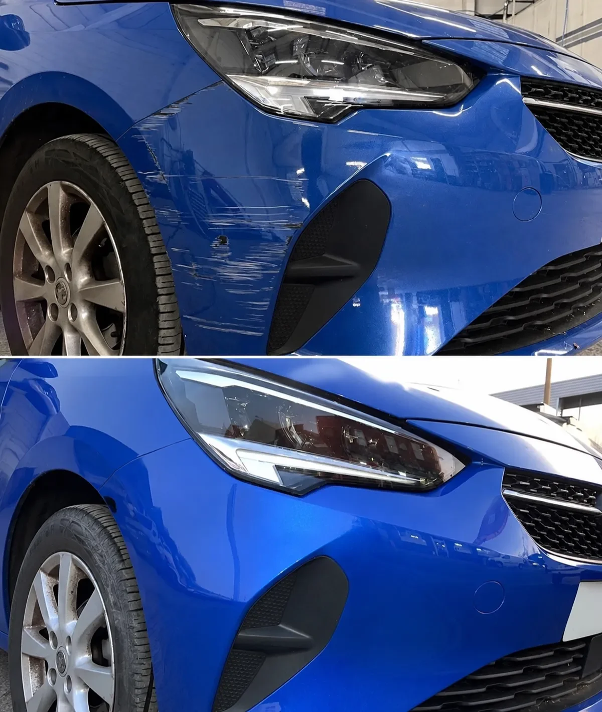 Damaged car bumper before and after repair in Liverpool