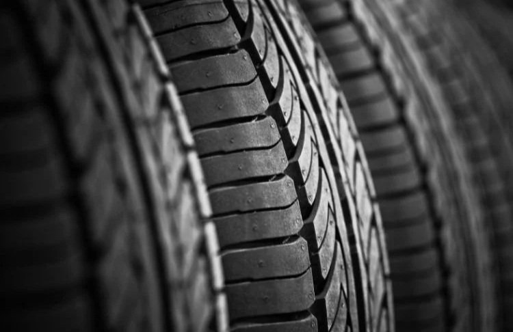 Close up of tyre tread of several car tyres