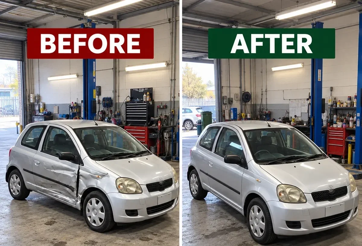 Car before & after repair at CPR Liverpool Body Shop