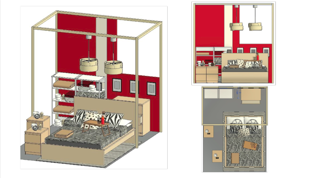Revit floorpan, front elevation and 3D overview