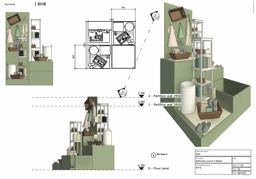 Revit floorpan, front elevation and 3D overviews
