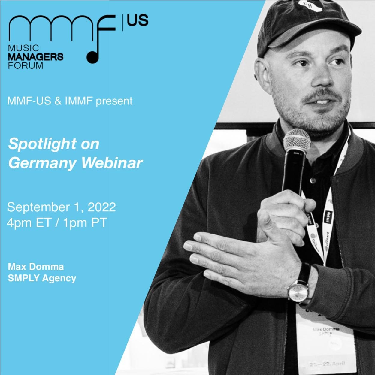 Come see Max Domma at MMF-US &amp; IMMF: Spotlight on Germany&nbsp;Webinar Thursday, September 1st at 4pm EST. Join us for a spotlight on the music giant: Germany
RSVP: https://us06web.zoom.us/webinar/register/WN_hKpfNJyrSLyA98iugK1jaw
