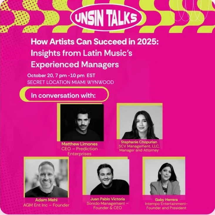 🌴 Miami, let&rsquo;s talk Latin music! 
Join @mmf_us Miami x @unsinlive on Oct 20 for an exclusive evening: Insights from Top Latin Music Managers.
Hear directly from @mattlimones, @tefalajefa, @eljudio, @jpbentley, and @gaby_herrera &mdash; the min