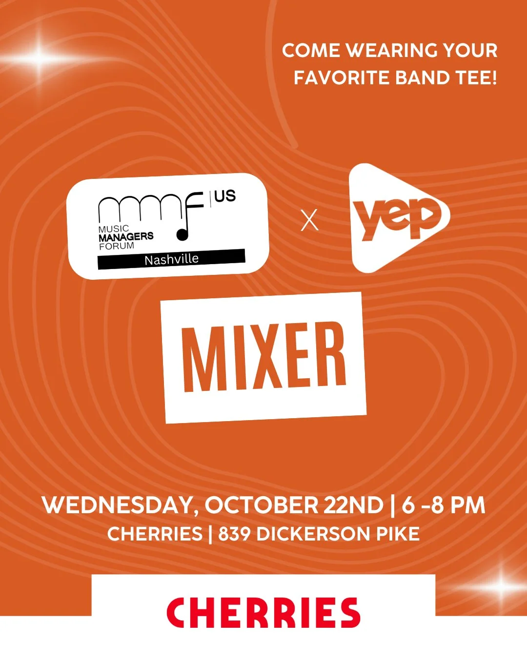 🎸 Nashville fam &mdash; we&rsquo;re mixing it up!
Join @mmf_us Nashville and @yepnashville for the Fall Mixer at @cherriesnash on Oct 22! This event brings together Nashville&rsquo;s creative community &mdash; from emerging artists and managers to m