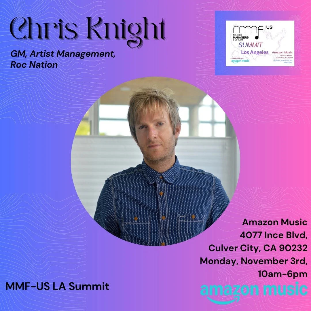 Join us at the @MMF_US LA Summit on Monday, November 3rd at @amazonmusic (4077 Ince Blvd, Culver City, CA)!
We&rsquo;re thrilled to announce Chris Knight (GM Artist Management, @rocnation )
as a Speaker.
This is a unique chance to connect with #Artis