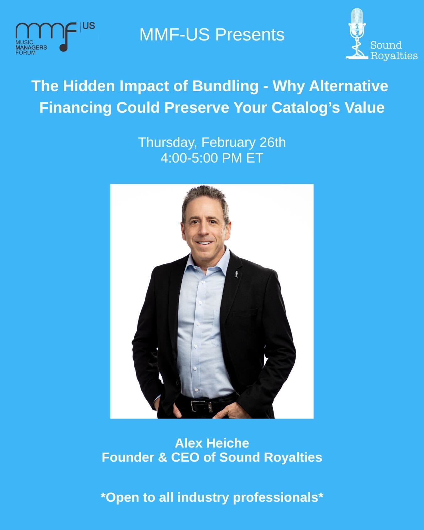 @mmf_us Presents a Webinar: The Hidden Impact of Bundling - Why Alternative Financing Could Preserve Your Catalog&rsquo;s Value 

Join Alex Heiche, Founder &amp; CEO of @soundroyalties as he breaks down:

&bull; How bundling affects catalog valuation