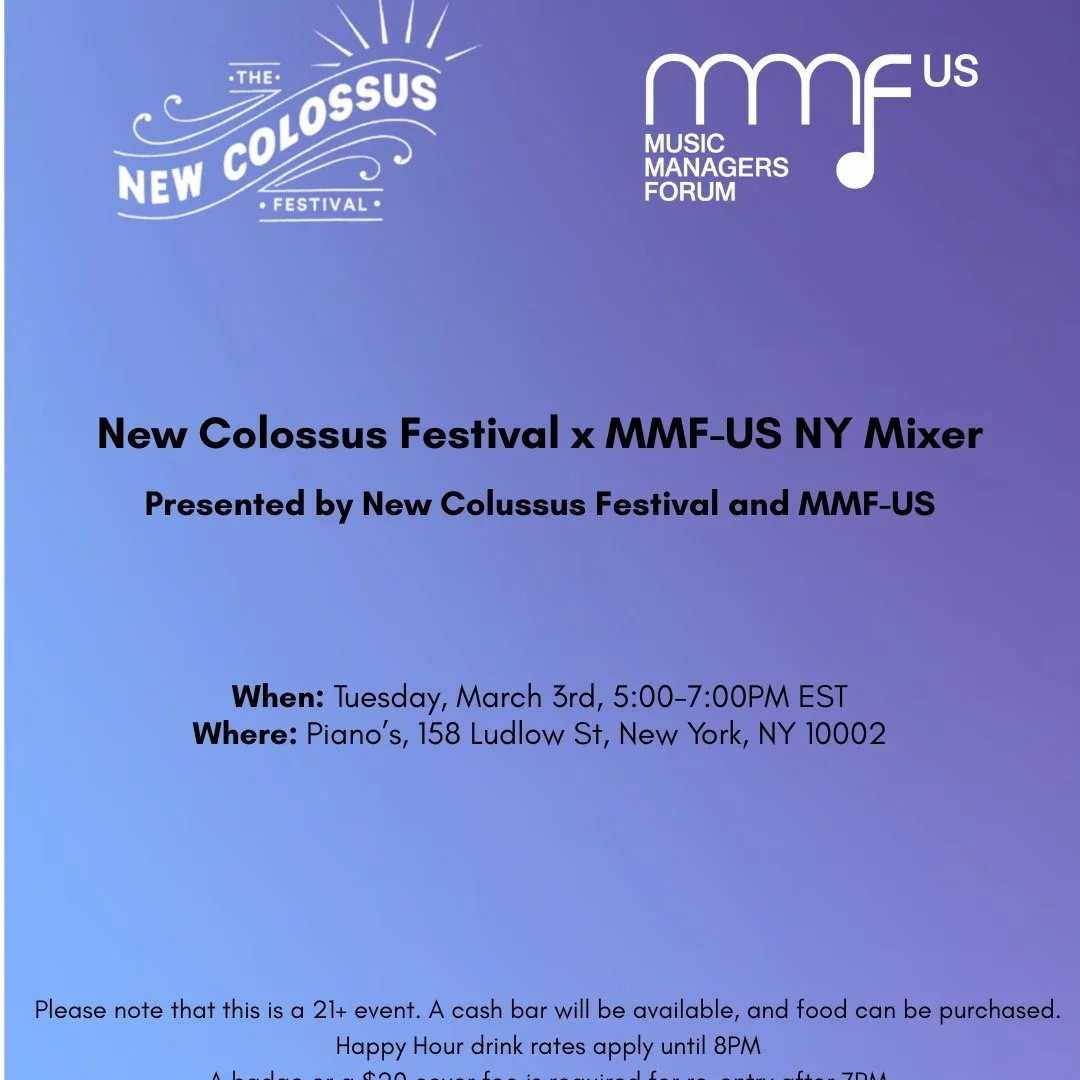 🎶 We&rsquo;re kicking off festival season in NYC!
@newcolossusfestival and @mmf_us are teaming up for an Opening Night Mixer at @Pianosnyc (158 Ludlow St) on Tuesday, March 3 from 5-7 PM.
Join us for music, networking, and community as we celebrate 