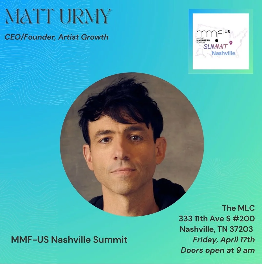 🎤 Speaker Announcement!

We&rsquo;re excited to welcome Matt Urmy, CEO &amp; Founder of @artistgrowth, as part of the first round of confirmed speakers for the MMF-US Nashville Summit!

Join us Friday, April 17 at The MLC offices in Nashville for a 