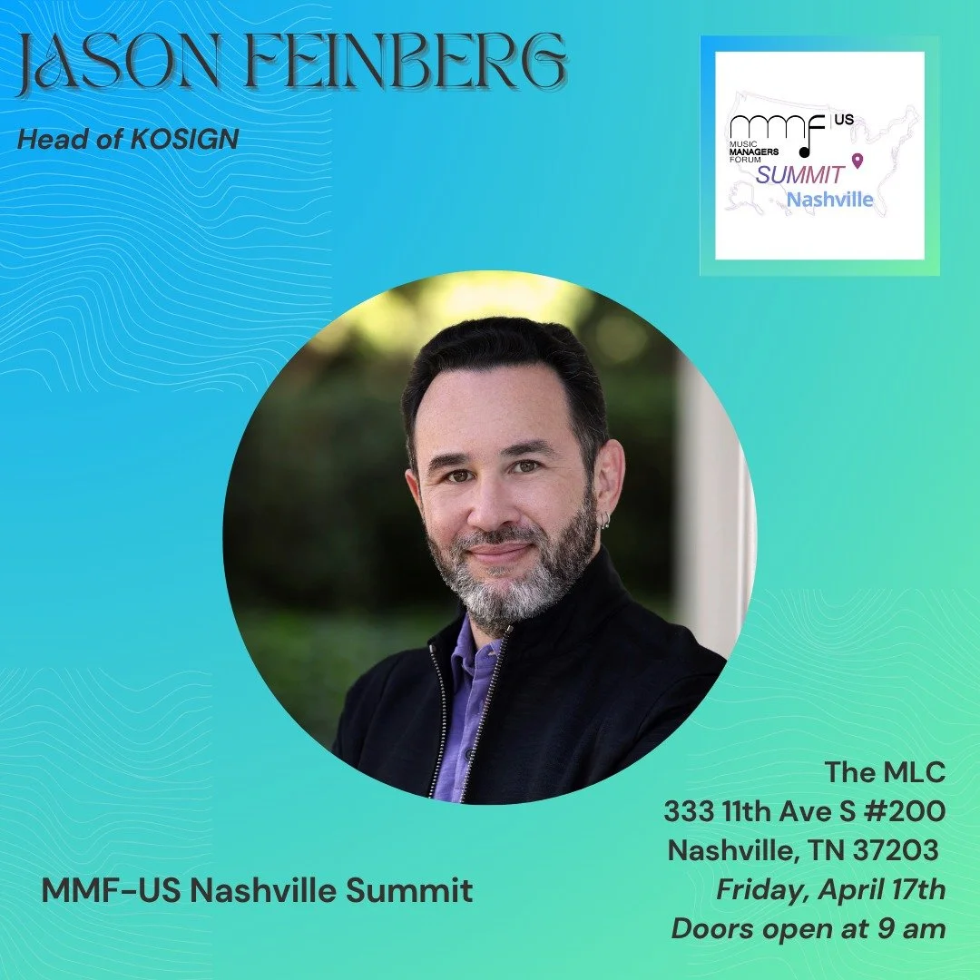 We&rsquo;re excited to welcome Jason Feinberg, Head of @kosignmusic , as part of the second round of confirmed speakers for the MMF-US Nashville Summit!

Join us Friday, April 17 at @MLC_US offices in Nashville for a full day of keynote conversations