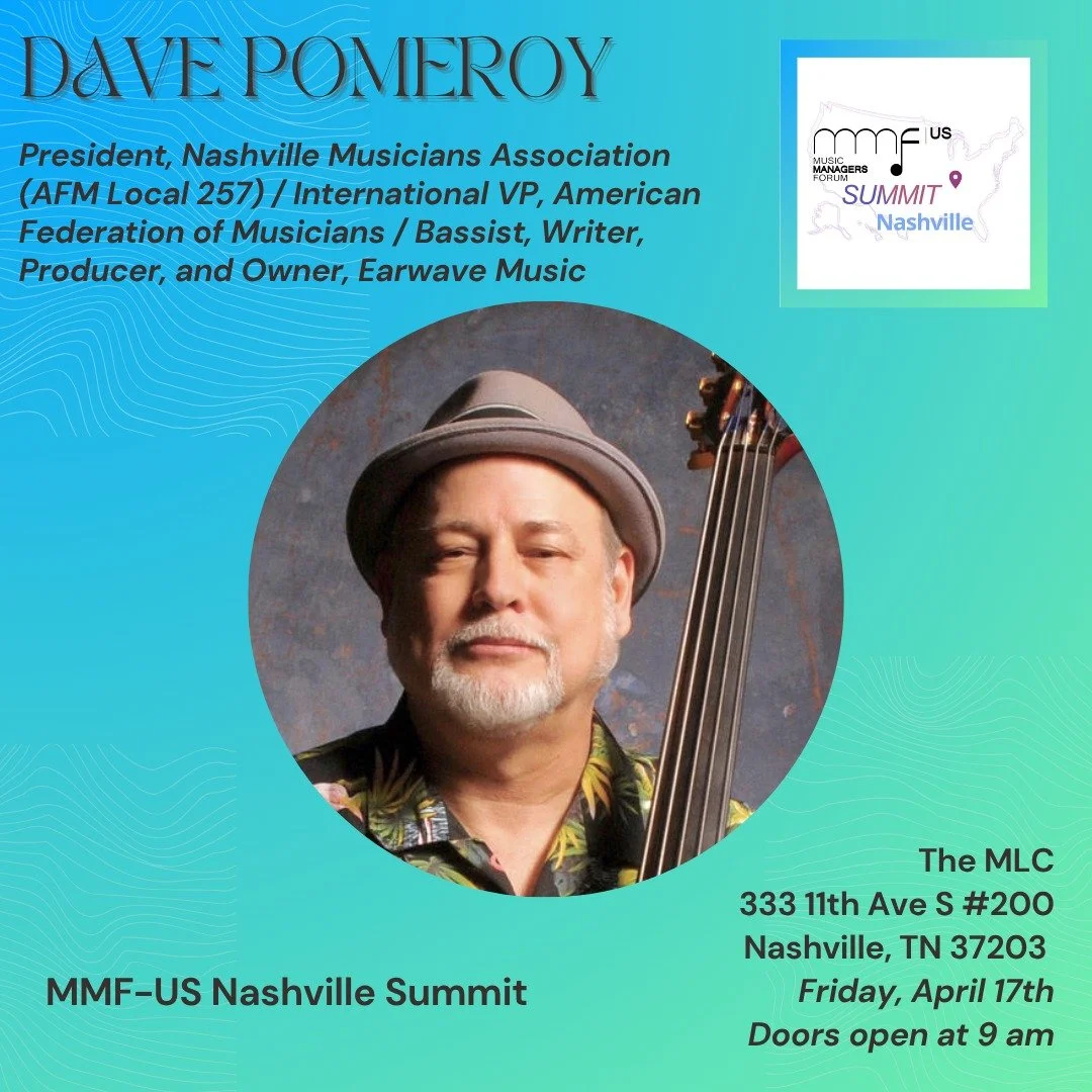 🎤 Speaker Announcement!

We&rsquo;re excited to welcome Dave Pomeroy @pomeroy.dave , President of Nashville Musicians Association, International VP, American Federation of Musicians, Bassist, Writer, producer, and owner of Earwave music, as a keynot