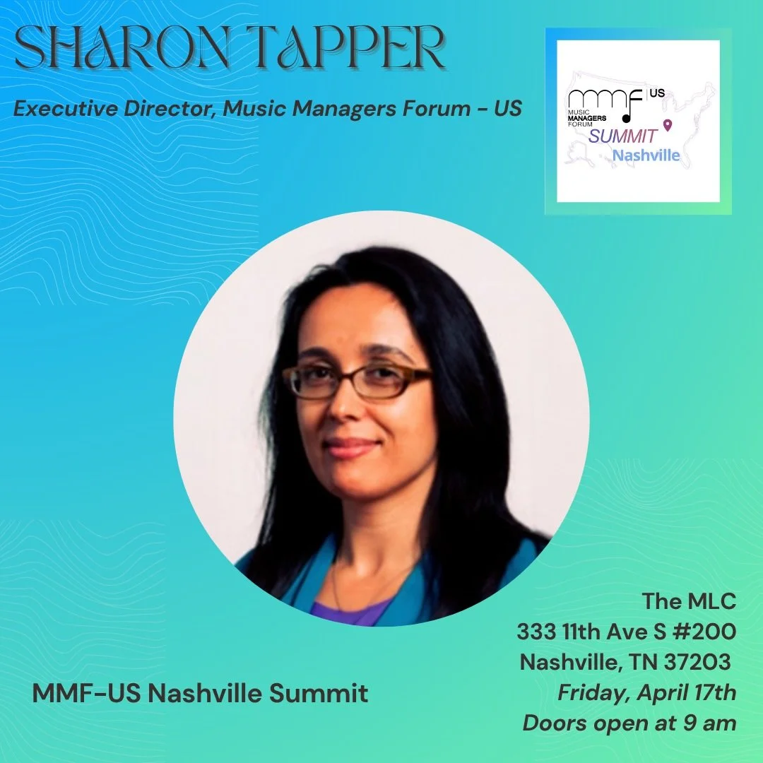 🎤 Speaker Announcement!

We&rsquo;re excited to announce Sharon Tapper, Executive Director of Music Managers Forum - US as another confirmed speaker for the MMF-US Nashville Summit!

Join us Friday, April 17 at @mlc_us offices in Nashville for a ful
