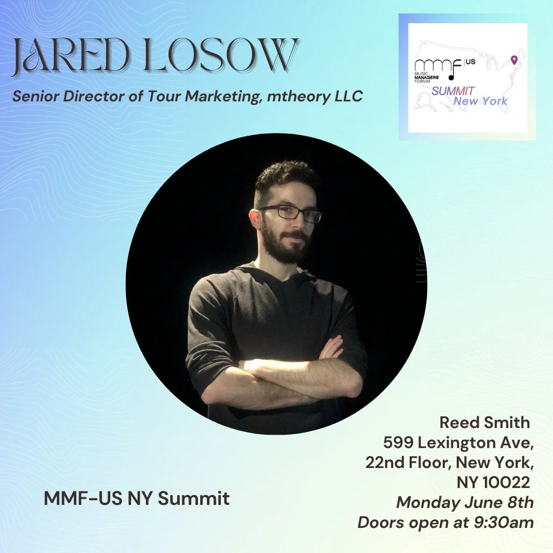 🎤 Speaker Announcement!

We're excited to welcome Jared Losow, Senior Director of Tour Marketing at @mtheoryllc, as a confirmed speaker at the @mmfus New York Summit!
 
Join us Monday, June 8th at @reedsmithllp offices in New York City for a full da