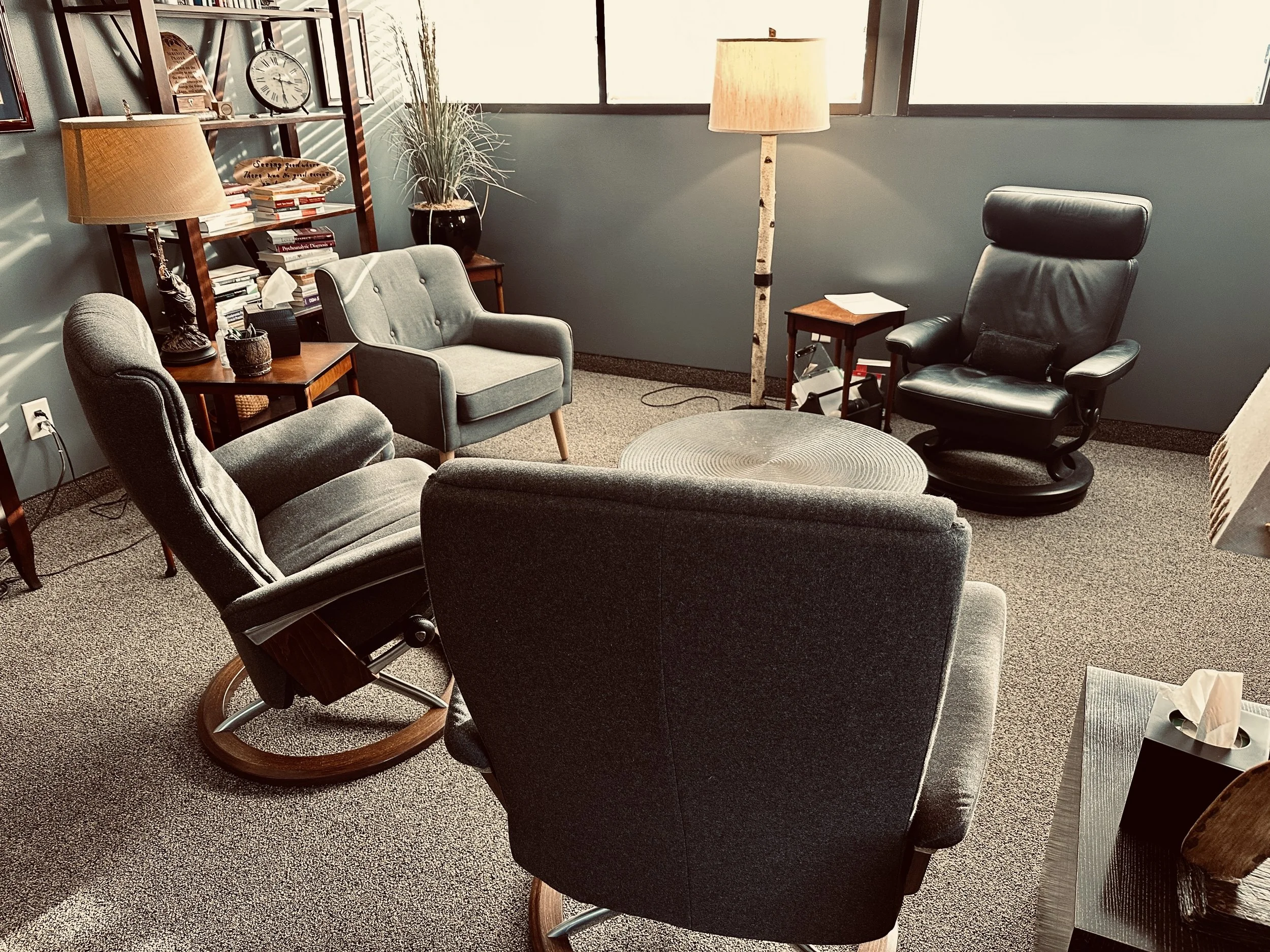 Modern counseling office for individual and couples therapy