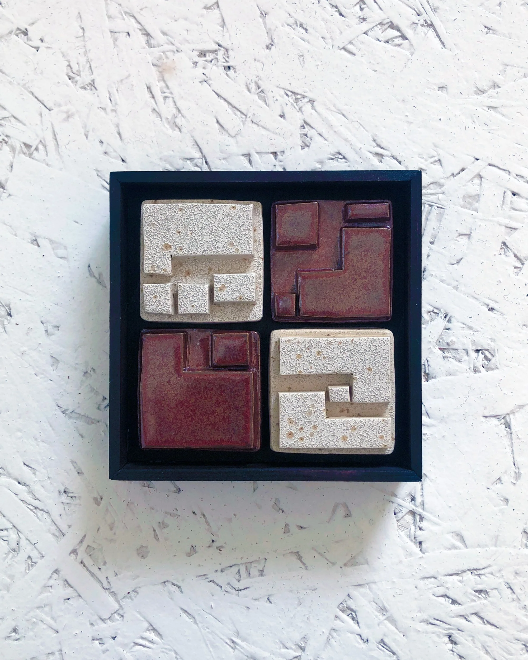 FRAMED NORI SERIES measurements: 11cm by 11cm. mixed glazes.