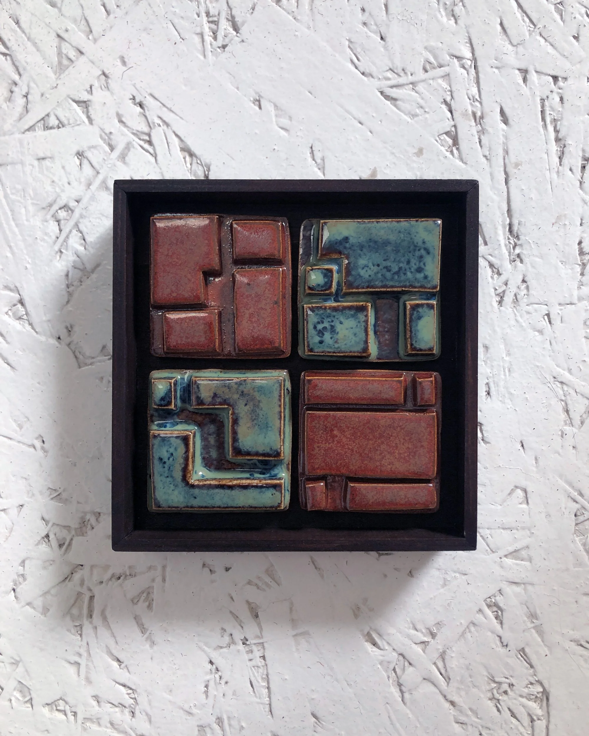 FRAMED NORI SERIES measurements: 11cm by 11cm. mixed glazes.