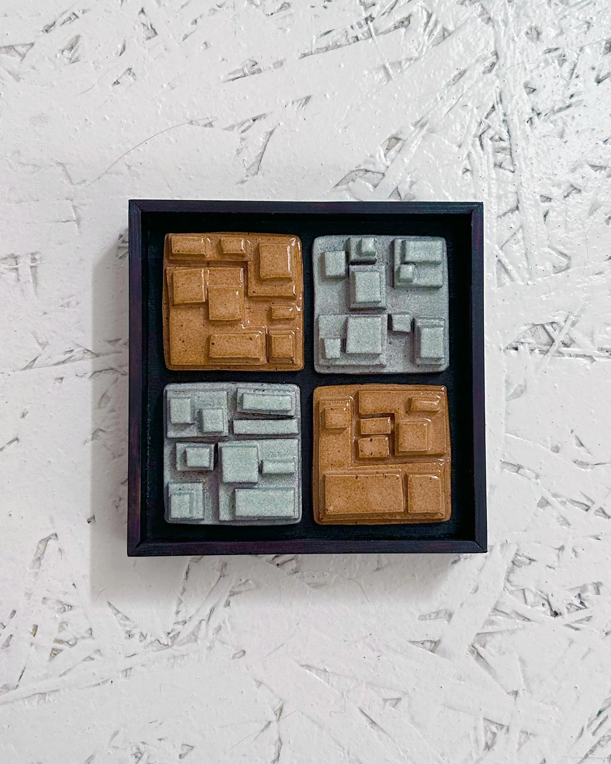 FRAMED NORI SERIES measurements: 11cm by 11cm. mixed glazes.