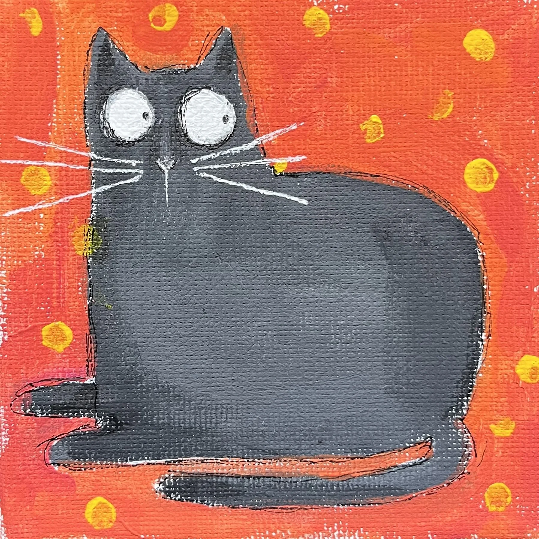Chaos – Tiny Cat Original Acrylic Painting on 4x4" Canvas