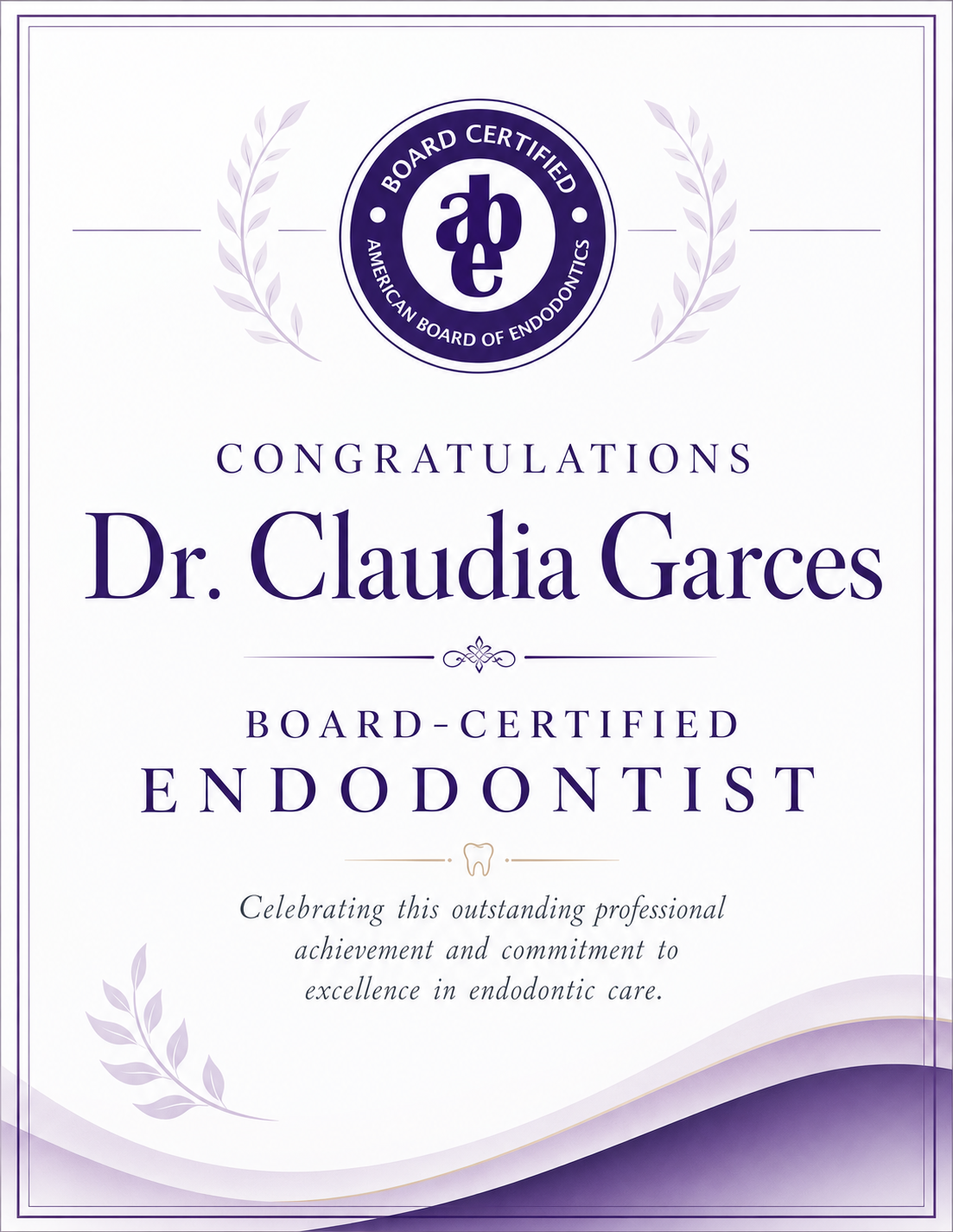 Dr. Claudia Garces' AAE Board Certification Certificate