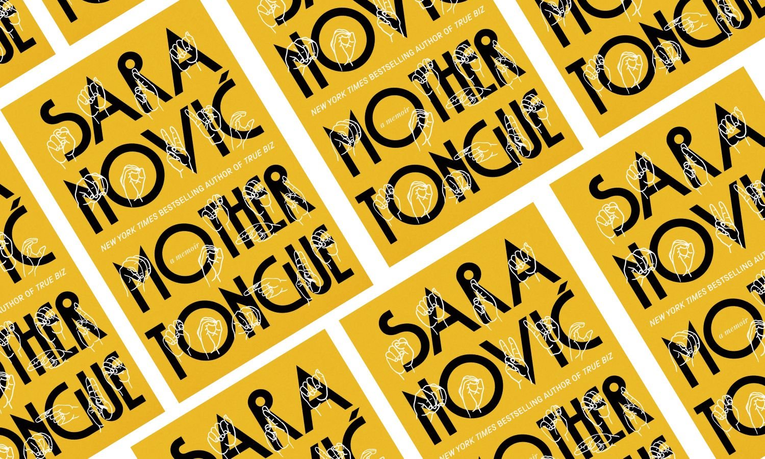 An array of Mother Tongue covers repeating on the diagonal