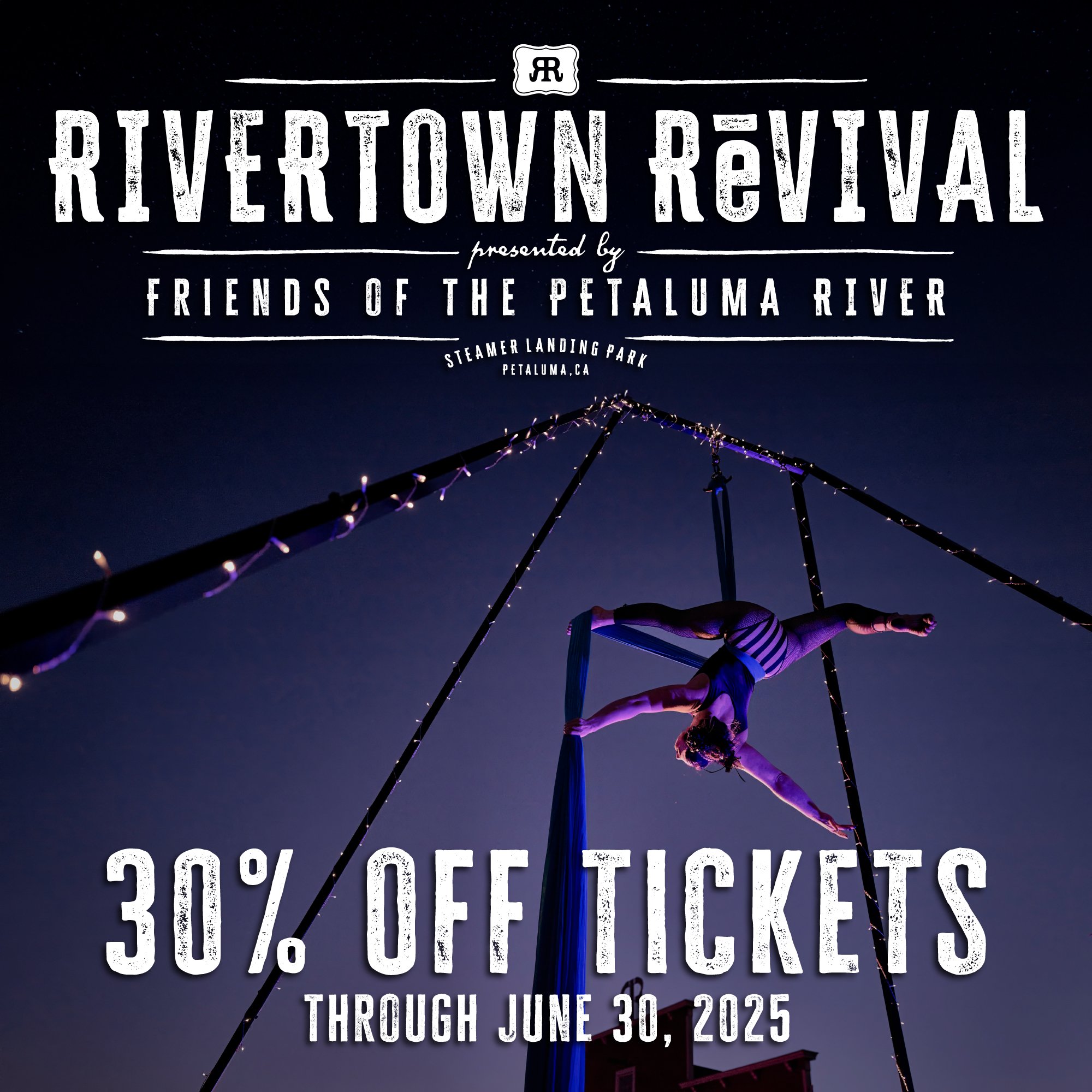 Now&rsquo;s your chance to grab 30% OFF tickets to Rivertown Revival &mdash; the North Bay&rsquo;s  most joyful celebration of music, art, and community! 🎶🎨🌊

📅 Festival Dates: July 18&ndash;19, 2025, 5pm to 10pm
📍 Steamer Landing Park, Petaluma