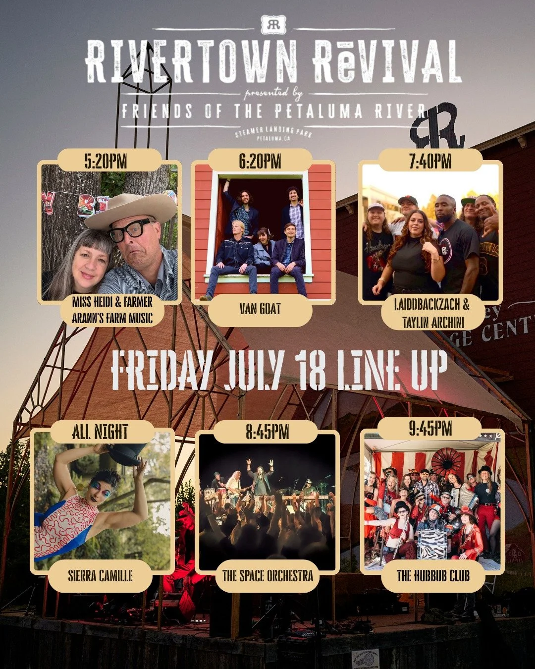 TODAY'S THE DAY! Rivertown Revival starts tonight and it's going to be a perfect eventing for music, bites, drinks, and dancing with @friendsofthepetalumariver  beside the Petaluma River. We're looking forward to seeing you all at Steamer Landing Par