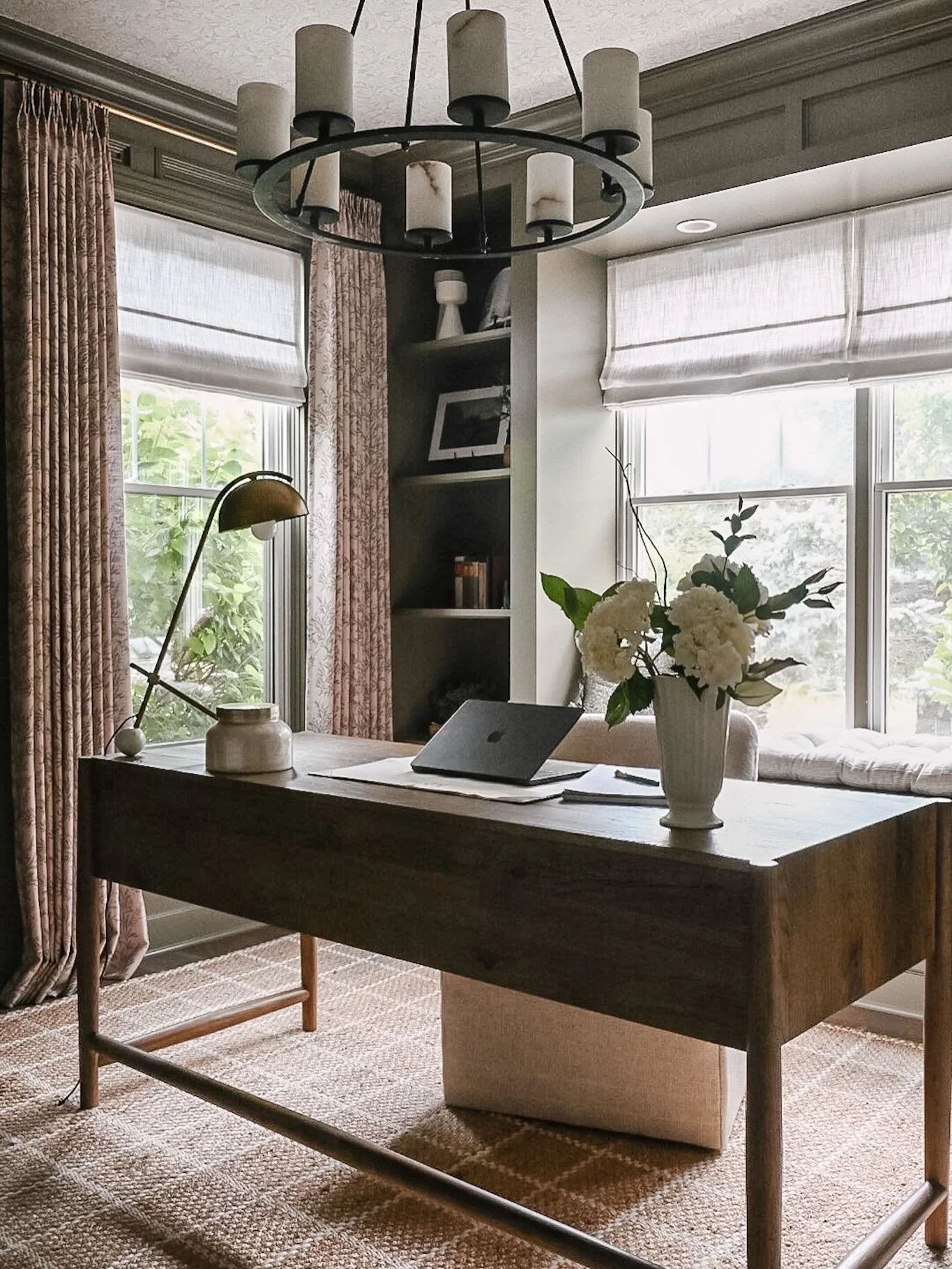☝️ Where I&rsquo;m currently sitting as I post this. Sharing all of the sources here!

My home office really didn&rsquo;t need much work other than some aesthetic changes. Lucky for me, the built ins, judges paneling, and window seat were installed d