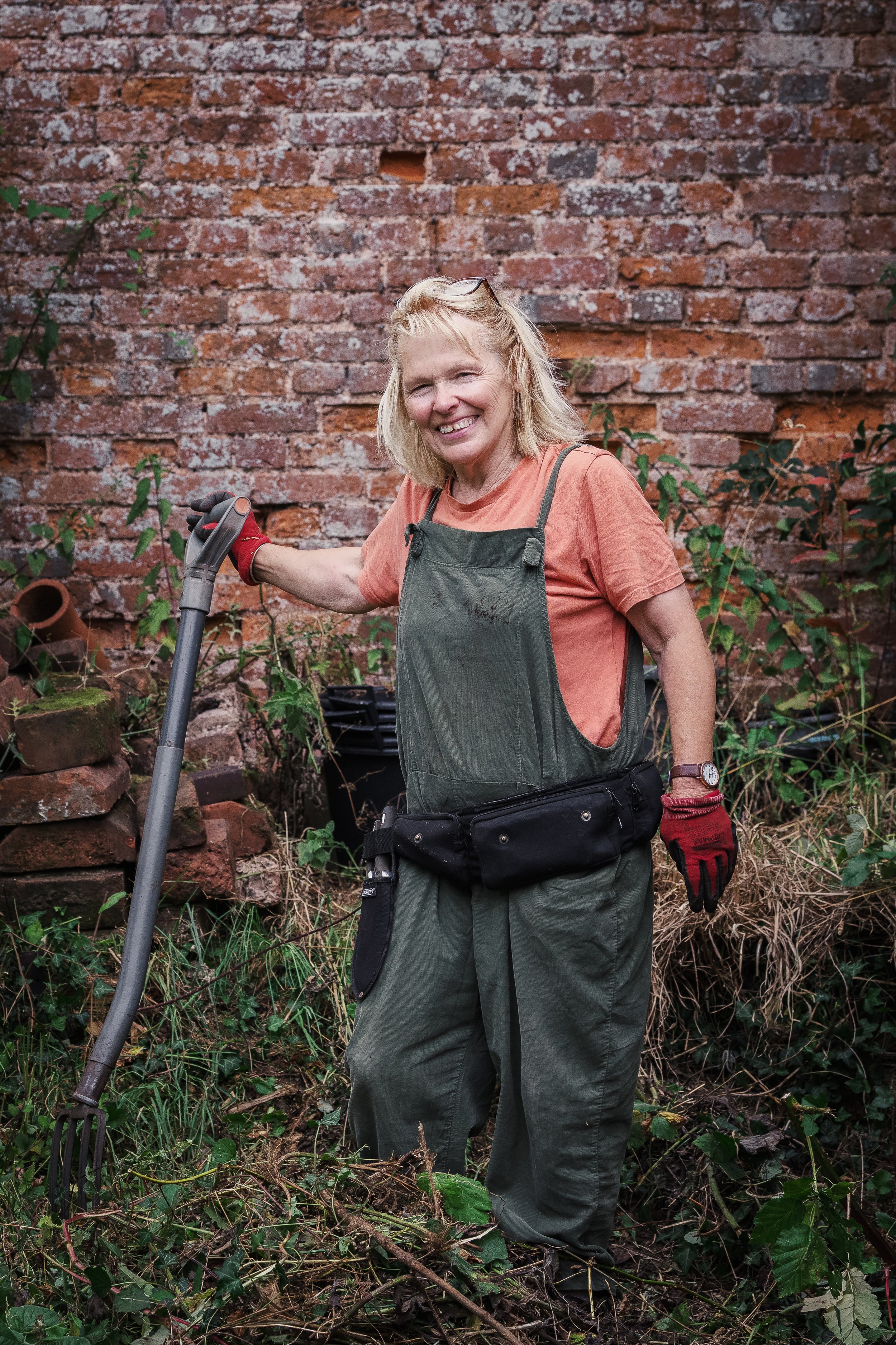Jeanette at work in The Walled Garden, Powderham, Devon, 2025
