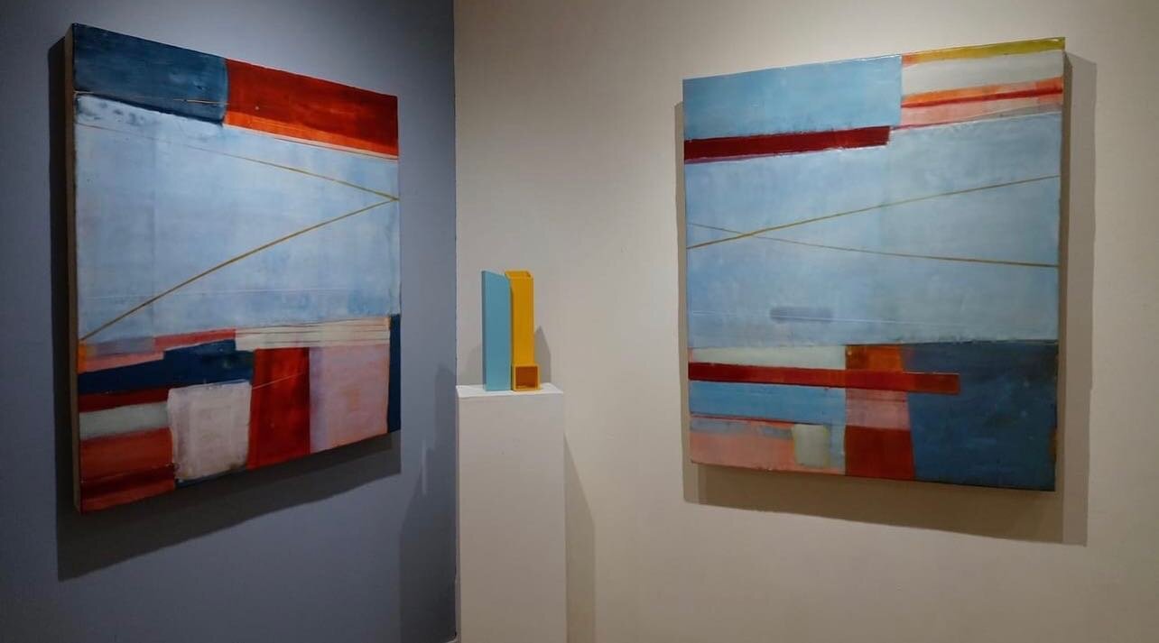 An installation shot from last year Addington Gallery in Chicago. The painting on the right, Global Alterations Revisted recently sold. Thanks Dan at Addington! The other painting (Global Alterations) is available. Both paintings are around 44&rdquo;