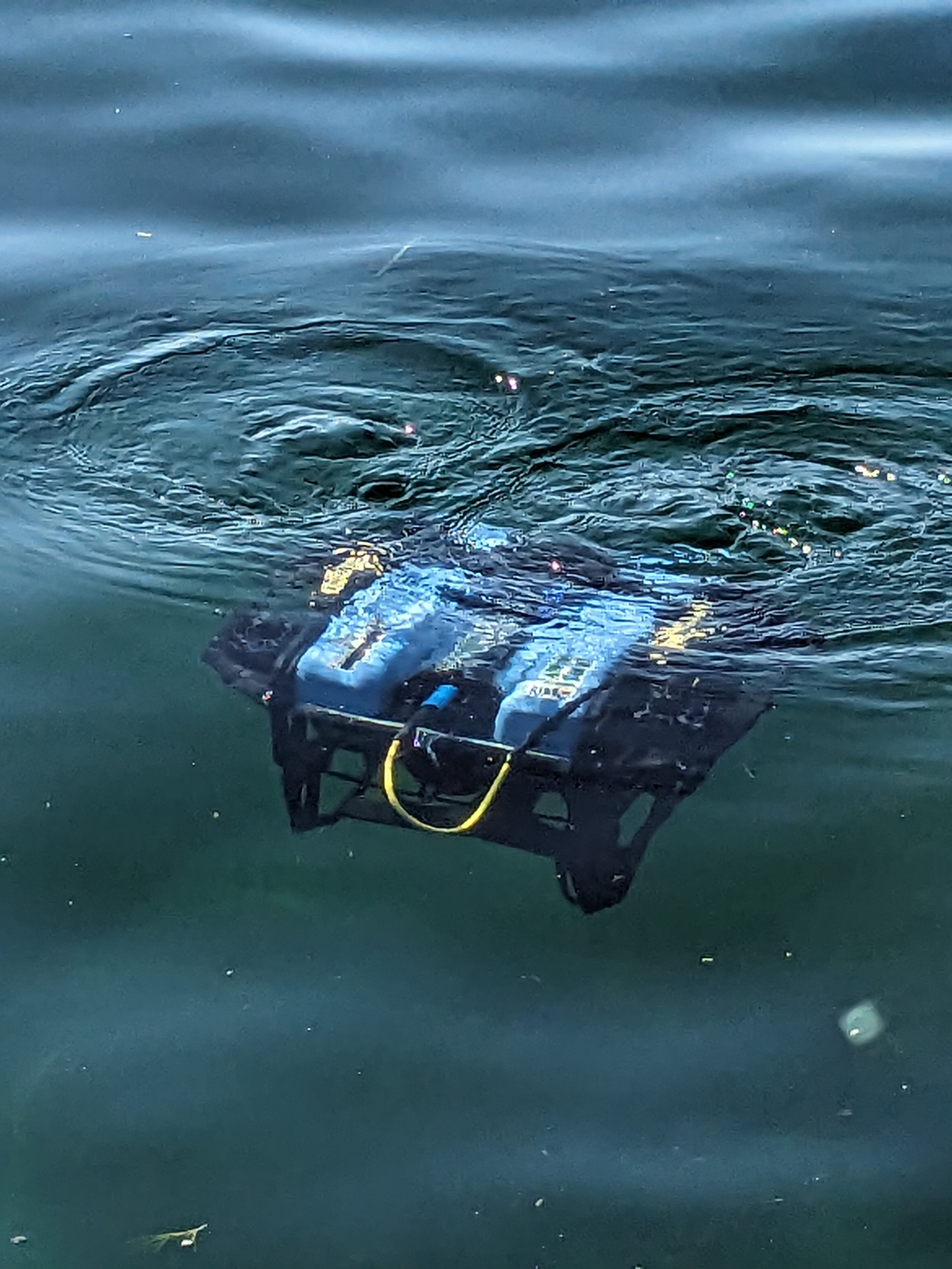 Underwater ROV surfaces in the harbor